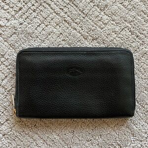 Longchamp Le Foulonné Black Leather Zip Around Wallet